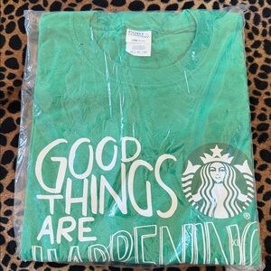 Starbucks Green Tee with White 'Good Things' Graphic
